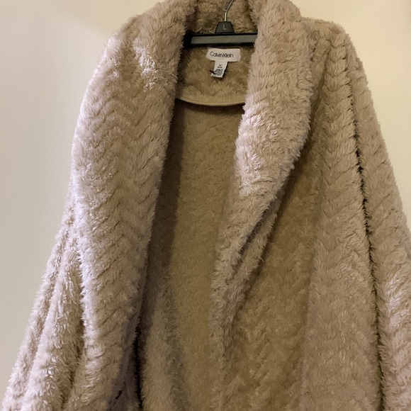 Calvin Klein cozy Khaki Tan fleece Teddy Jacket Coat - Picture 6 of 10